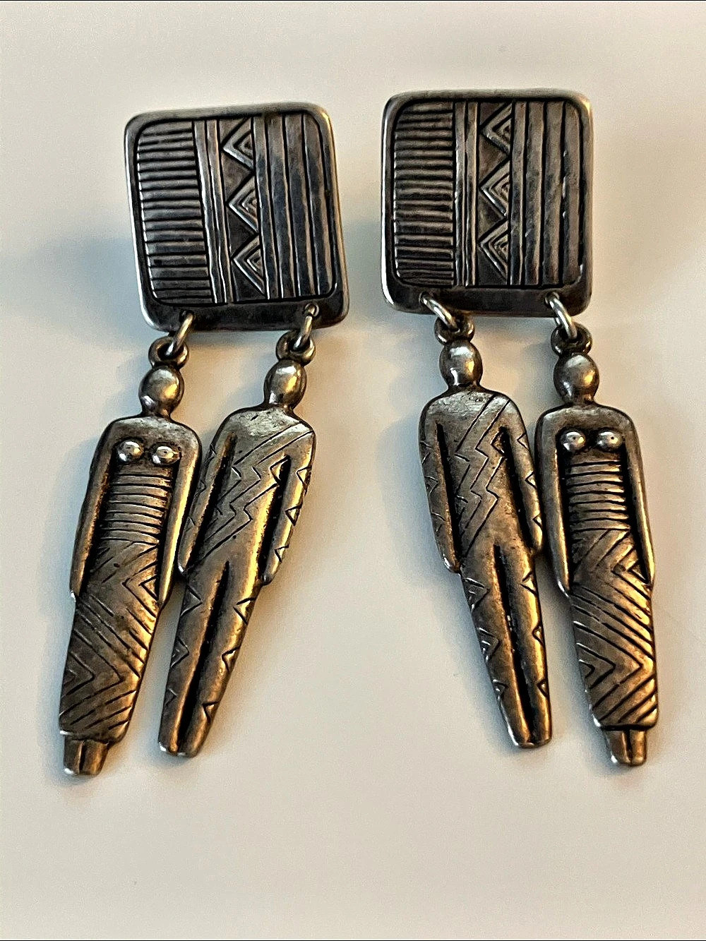 Laurel Burch Woman and Man Dangle Earrings in Silver